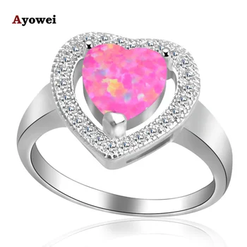 

Ayowei Popular Wholesale Retail women pink opal white crystal Silver Stamped Fashion Jewelry Rings USA size #6#7#8#9 OR911A