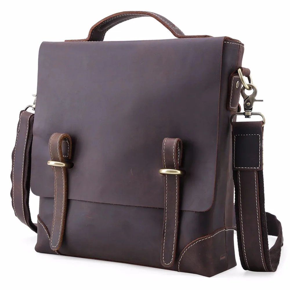 TIDING Men Vertical Leather Brown Messenger Bag Cross body Carry On