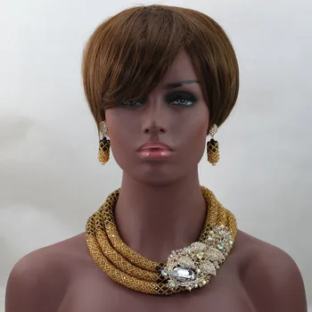 

Amazing Chunky Bib Statement Necklace Set Nigerian Wedding African Beads Jewelry Set Costume Bridal Set Free Shipping ALJ485
