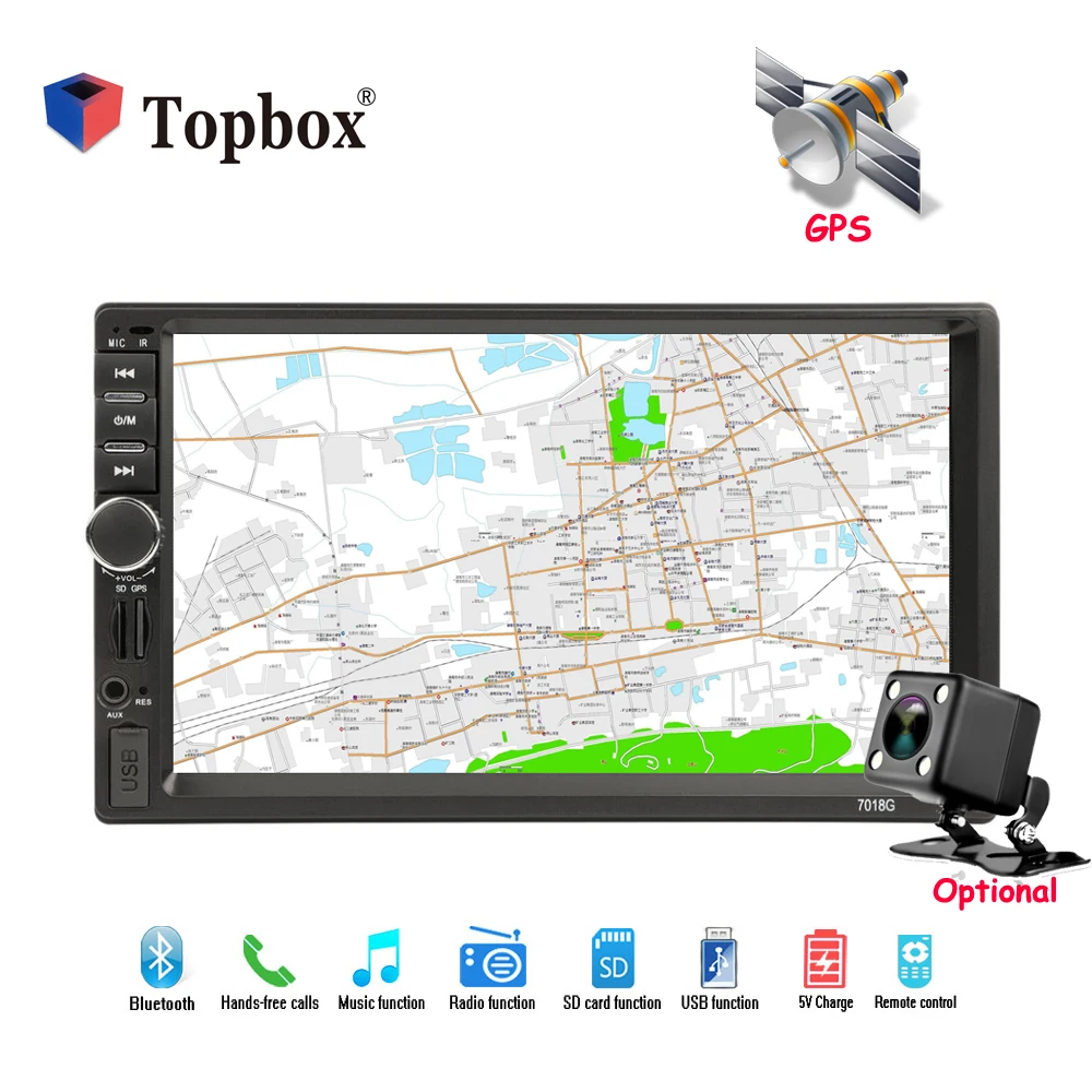 

Topbox 2din Car Radio GPS Navigation Camera 7'' Touch Screen Bluetooth Autoradio Multimedia MP5 Player 7018G Audio Stereo Radio