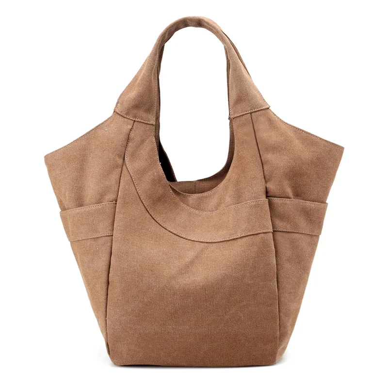 Новое поступление, Высококачественная холщовая женская сумка, Повседневная Большая вместительная сумка-хобо, женская сумка-тоут, прочная женская сумка на плечо - Цвет: Коричневый