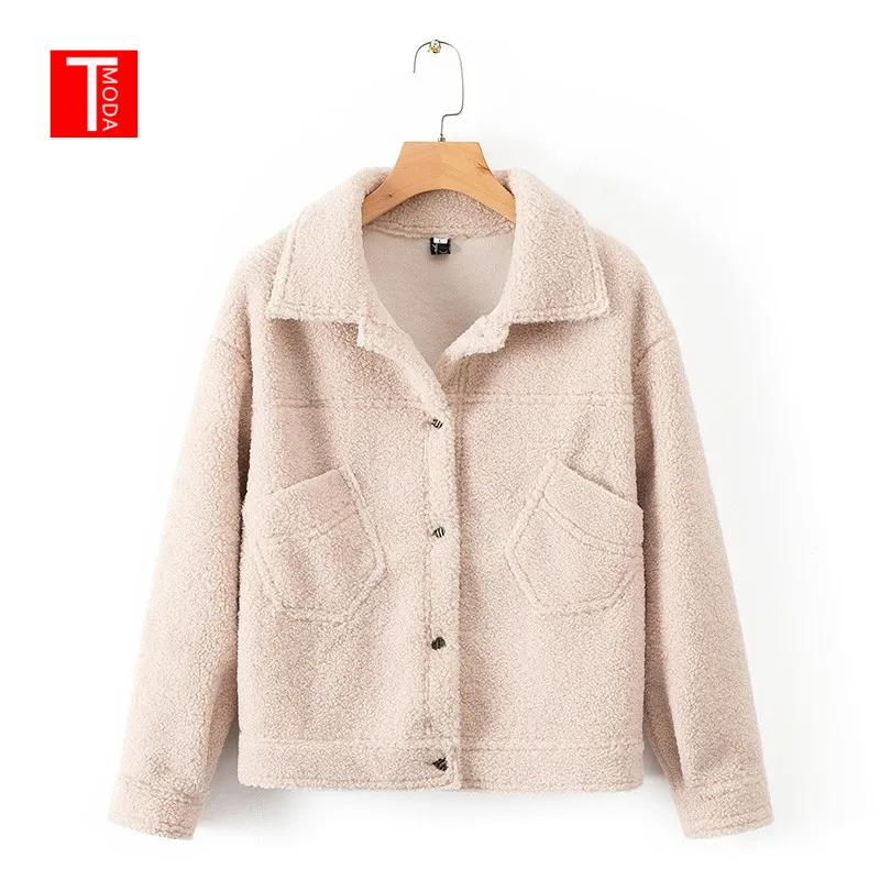 

2018 Winter Women Faux Fur Jacket Faux Lamb Wool Single-Breasted Coat Korean Fashion Two Pockets Thick Warm Suede Jacket Outwear