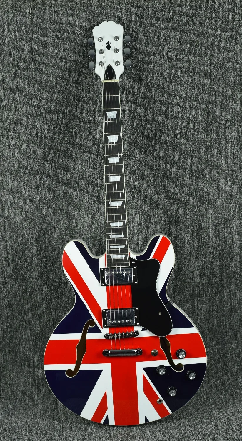 

2019New Feeling Electric Jazz Guitar Union jeck style semihollow block inlay Free shippingES1