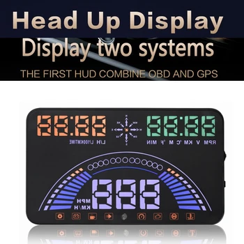 

5.8'' Hud Head Up Display OBD2 OBDII +GPS Two system Car Interface Speedometer Detector Over Speed Alert LED Alarm System HUD