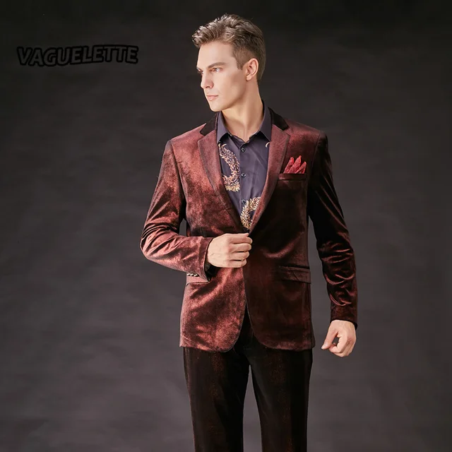 Elegant Velvet Wedding Suit For Men Slim Fit Tuxedos Luxury Elegant Velvet Wedding Suit For Men Slim Fit Tuxedos Luxury Burgundy Costume Mariage Homme Red Wine
