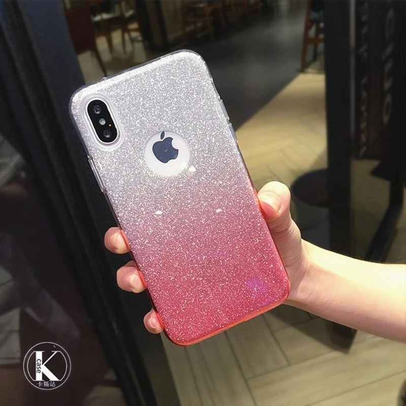 Блестящий Прозрачный мягкий чехол с градиентом для iphone 7 8 Plus XS MAX XR 10 X 5 блестящий