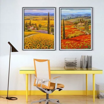 

Diamond Painting Flowers Oil Painting Golden Fields Needlework Mosaic Crystals Rhinestones Unfinished DIY Round Diamond Painting