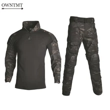Тактическая БДУ, камуфляжная военная форма, костюм для мужчин, США, армейская одежда, страйкбол, военная боевая рубашка+ брюки-карго, наколенники