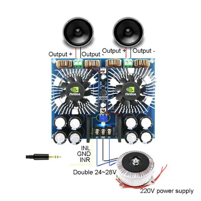 XH-M254 TDA8954 TH Двойной AC 24 В AD цифровой аудио усилитель плата 420 Вт* 2 высокой мощности двухканальный усилитель с двумя вентиляторами G3-008