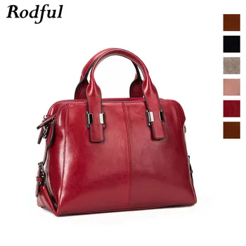 

Rodful genuine leather women handbags female shoulder bag ladies crossbody bags high quality solid designs casual totes red wine