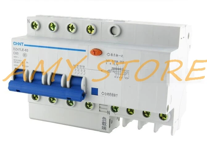 

DZ47LE-63 C40/50/60 ELCB Earth Leakage Circuit Breaker 4P+N AC230V/400V 40/50/60A 30mA 6KA 4.5KA Delay