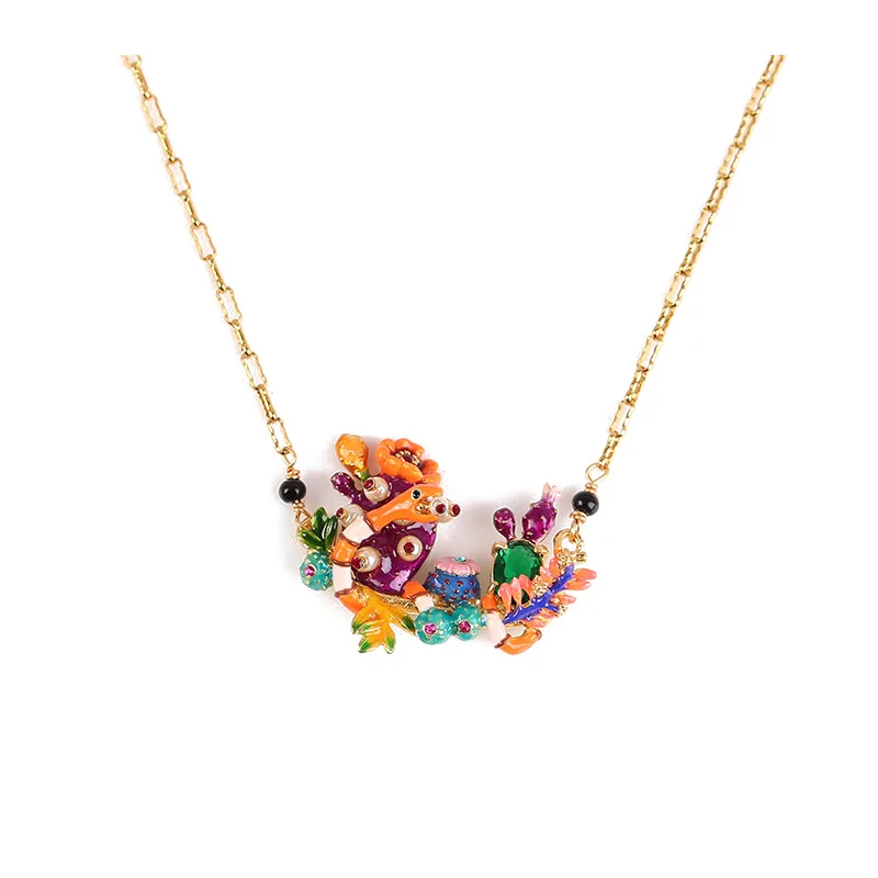 

Warmhome Trendy Jewelry Enamel Glaze Copper Cute Cactus Snake Branch Flower Plants Pearls For Women Necklace