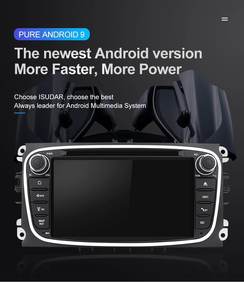 Cheap Isudar Car Multimedia player Android 9 GPS Autoradio 2 Din For FORD/Focus/Mondeo/S-MAX/C-MAX/Galaxy RAM 4GB 64GB Radio DSP DVR 4