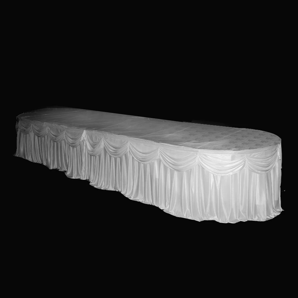 Подгонянный цвет 10ft/24ft x 29 ''роскошный ледяной шелк стол юбка крышка с Swag для свадьбы банкета Украшение для торжества - Цвет: White