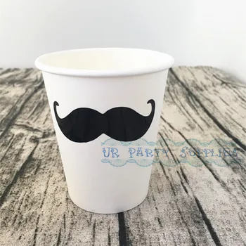 

Free Ship 40pcs Mustache Paper Party Cups Little Man Party The Handlebar White cups Boy Mustache Party Theme
