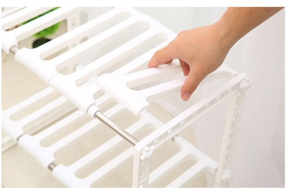 Adjustable Rack Shelf Diy Kitchen Rack Stainless Steel Pan Rack Plastic Bathroom Kitchen Organizer And Storage RackShelf Tools (8)