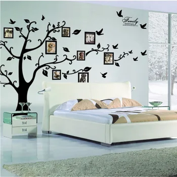 Free Shipping Large 200 250Cm 79 99in Black 3D DIY Photo Tree PVC Wall Decals Adhesive