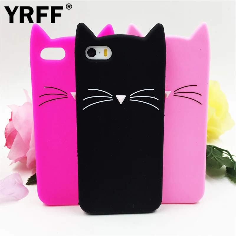 

YRFF NEW 3D cute Ears cartoon beard cat soft silicone case For iphone 5s 5 se 6 6s plus 7 plus phone back cover case