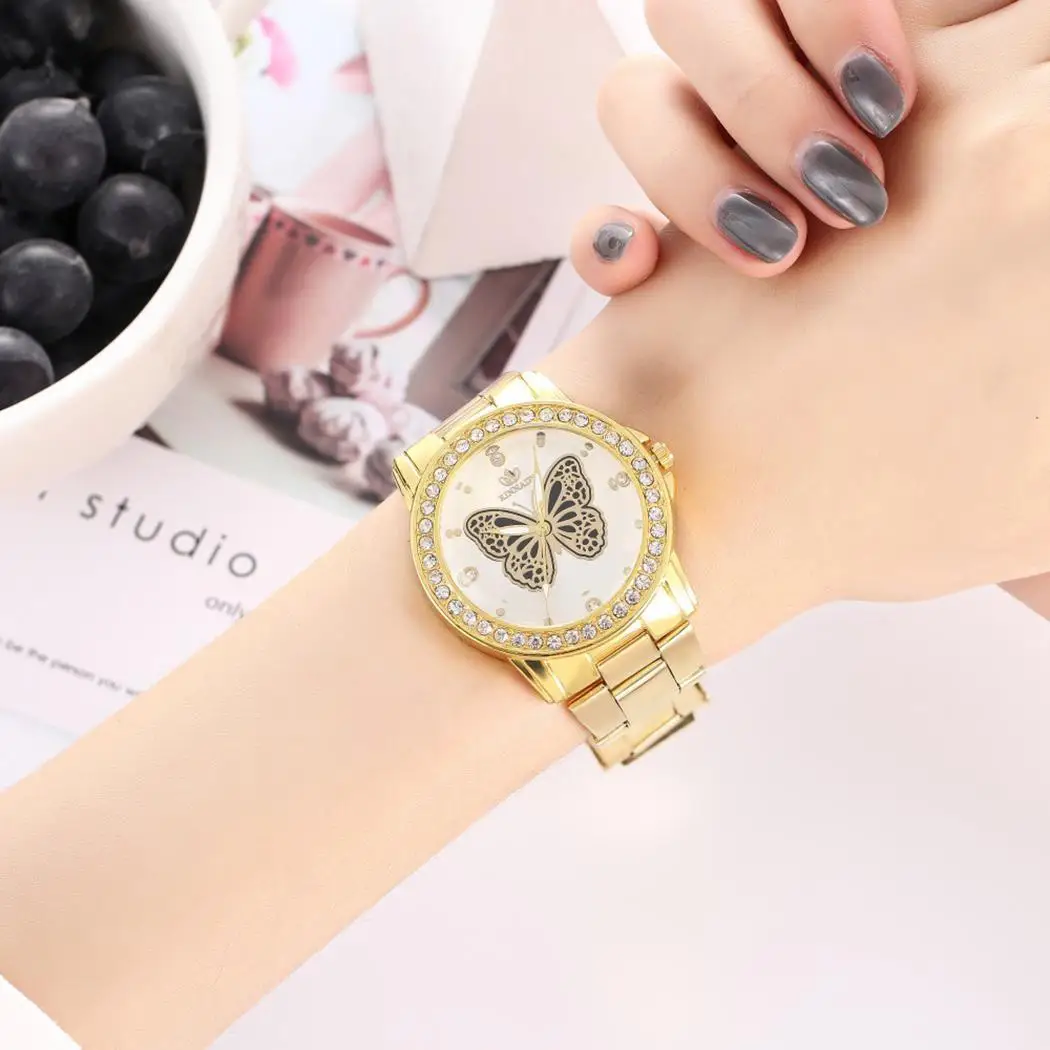 

Fashion Women Alloy Rhinestone Round Dial Wrist Quartz Pointer Watch 10mm/0.4inch 210mm/8.3inch 18mm/0.7inch