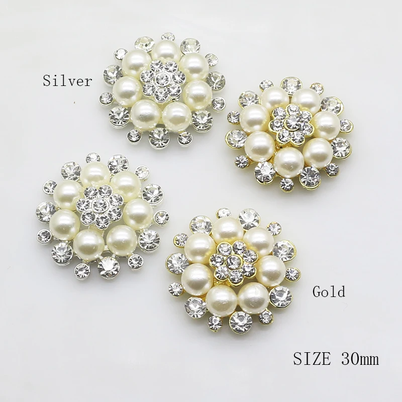 

ZMASEY Alloy Buttons 10Pcs/Lot 30mm Round Decoration Rhinestones Pearl Sewing Button Handwork Holiday Party Accessories