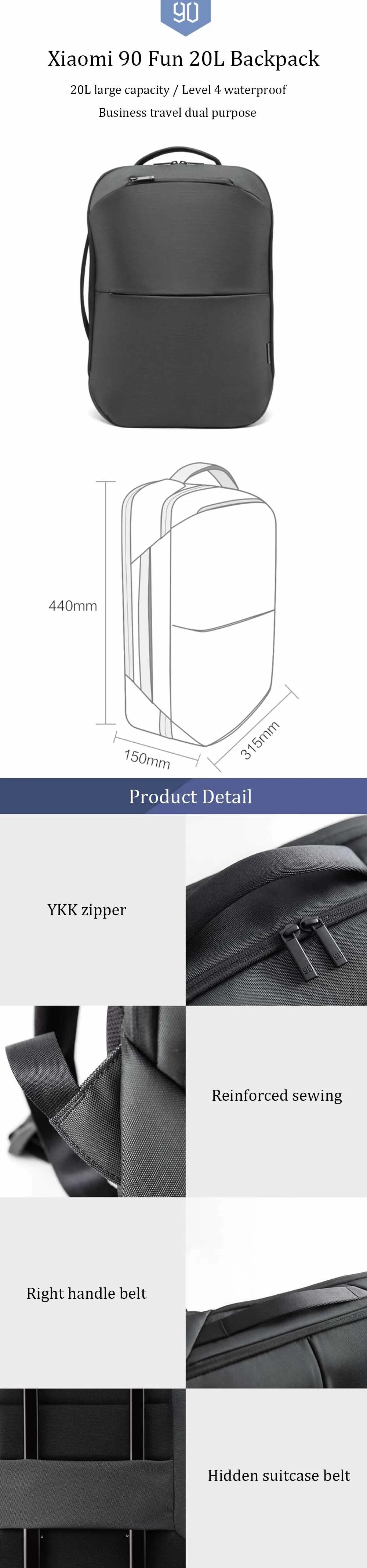 Xiaomi 90fun City, лаконичный рюкзак, противоугонная молния, 15,6 дюймов, сумка для хранения ноутбука, деловая, мужская, женская, сумка для хранения