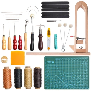 

33 pcs/set Leather Craft Hand Tools Kit for Hand Sewing Stitching tool kit for leather DIY hand-stitched wooden clip