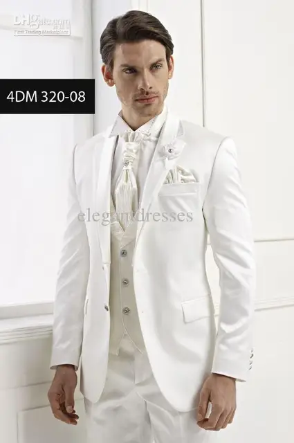 Slim Fit Custom Made Groom White Tuxedos Lapel Man Suit Ivory Slim Fit Custom Made Groom White Tuxedos Lapel Man Suit Ivory Groomsman Bridegroom Wedding