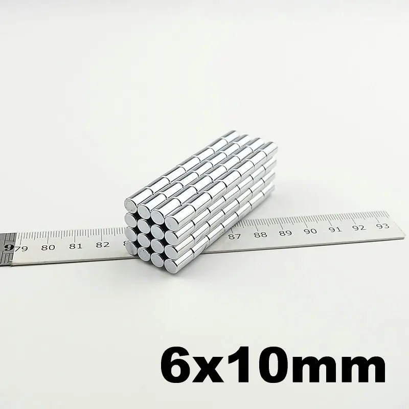 Micro точность магнит цилиндр Диаметр 6 0,236 ''маленький круглый диск 6x10 мм сенсор мини магниты обучения, изучения 80 шт
