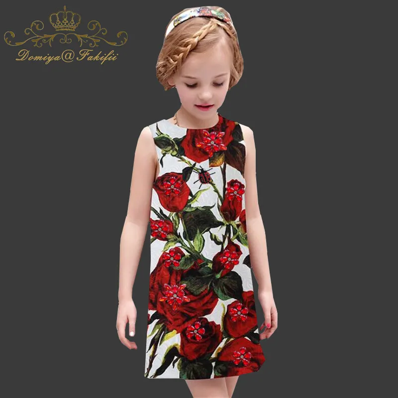

Girls Summer Dress 2018 Brand Rose Printing Crystal Baby Unicorn Dress Princess Costume Children Vestidos Kids Dresses for Girls