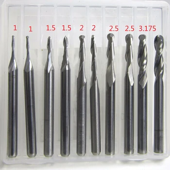 

10pcs Set Ball Nose End Mills 3.175mm Engraving CNC Carbide Router Bit Tools