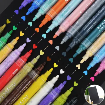 

24pcs Colorful Waterproof Pen Metal Permanent Paint Markers Graffiti Oily Marker Pen Stationery +DIY Cartoon Sketchbook