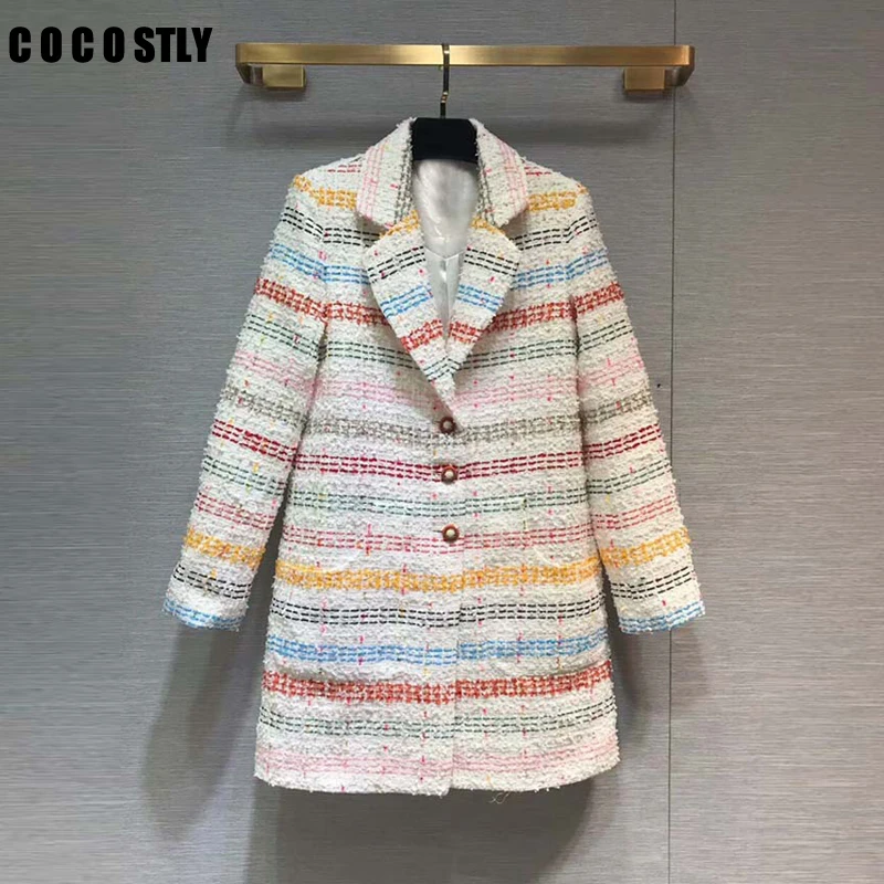 

Autumn Tweed Jacket women Coat High quality custom long sleeve multicolor stitching beach shell button Jacket Suit women's