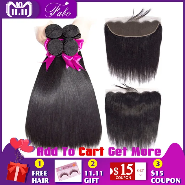 Best Offers FABC Hair Straight Malaysian Hair Bundles With Closure 13*4 Lace Frontal Non Remy Human Hair Extension 3 Bundles Natural Black Best Offers FABC Hair Straight Malaysian Hair Bundles With Closure 13*4 Lace Frontal Non Remy Human Hair Extension 3 Bundles Natural Black