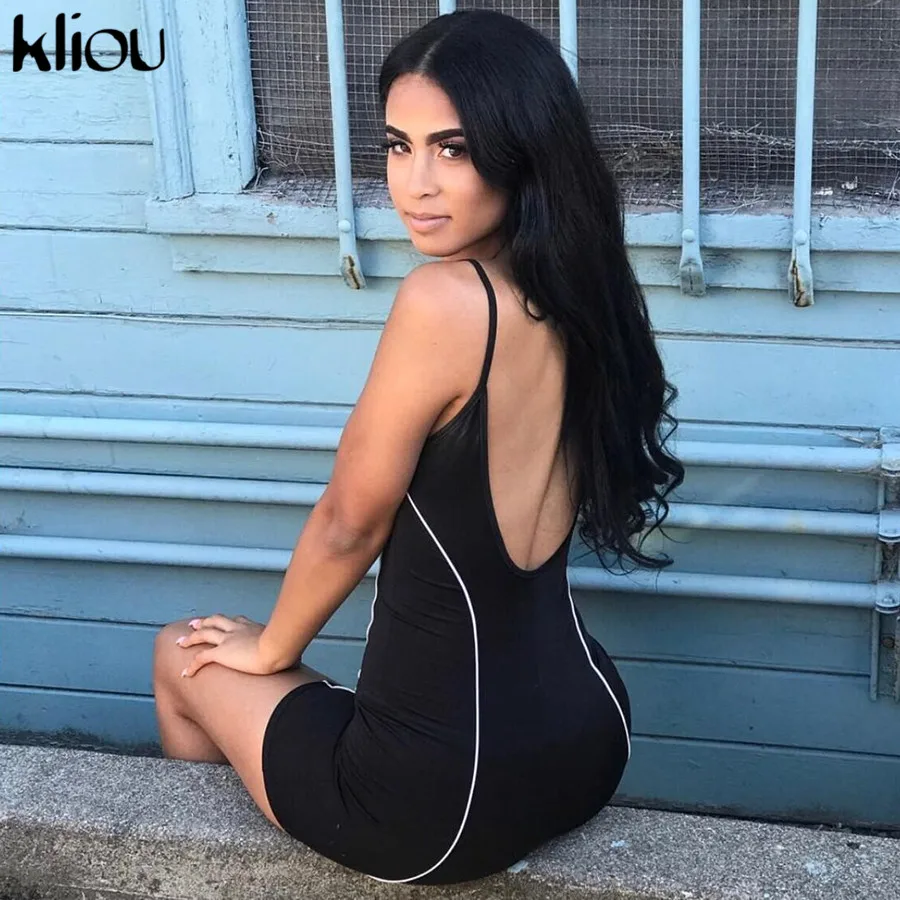 Kliou 2019 النساء مثير حمالة playsuit النيون اللون نحيل ارتداءها عاكس مخطط خليط حزام عارية الذراعين اللياقة البدنية الزي