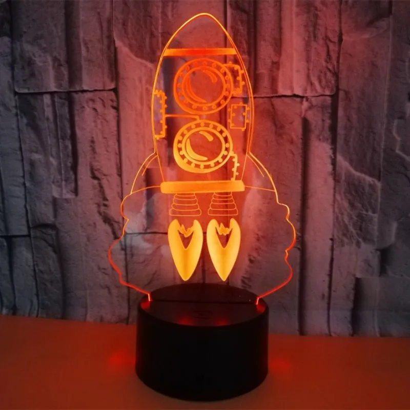 Красочный сенсорный 3d лампа Иллюзия светодиодный ночник USB настольная лампа для детей подарок прикроватная Спальня мультфильм ракета