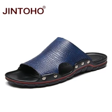 JINTOHO/Летний больших размеров; пляжные тапочки для мужчин; мужские тапочки из натуральной кожи; мужские тапочки; модная мужская пляжная обувь