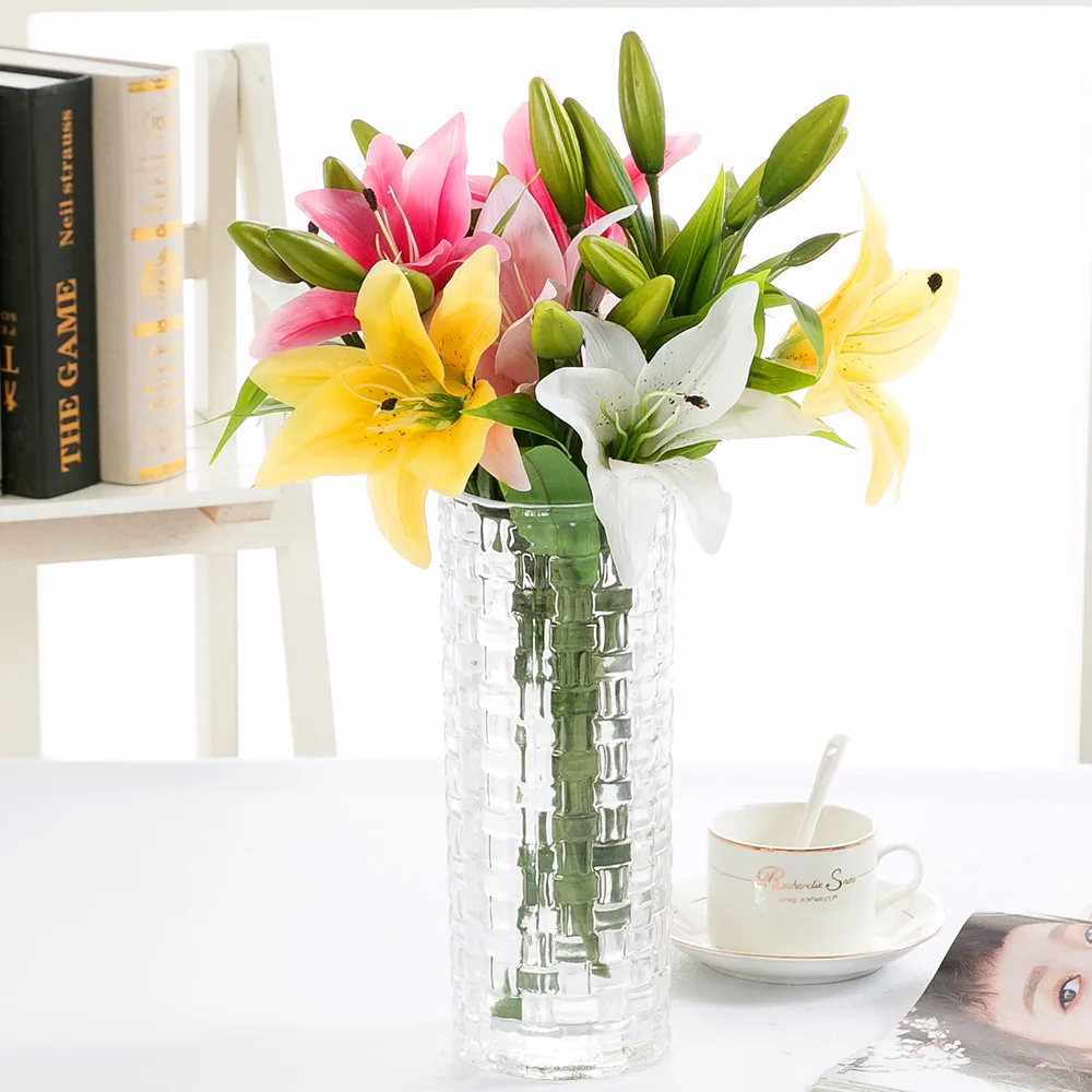 DIY 3 головки Настоящее прикосновение искусственная лилия Флорес Свадебные поддельные цветы букет растения Белая лилия домашние вечерние украшения для дисплея