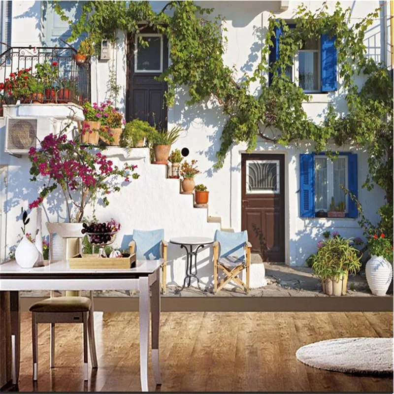 

Custom 3D photo wallpaper Greece Mediterranean-style living room bedroom blue building landscape wall mural modern painting
