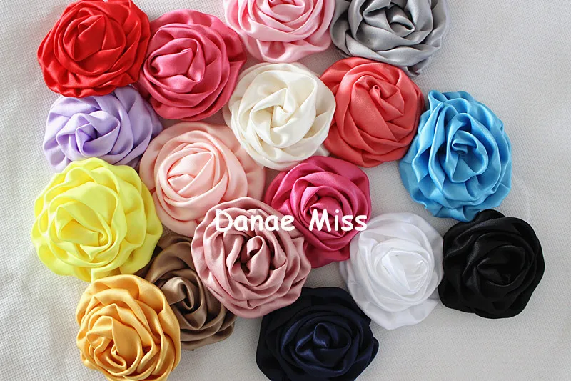 

3'' (7.2-8cm)Matte Satin Rolled Rosettes Hair Flowers, Puff Flowers Flat Back Girls Boutique Hair Accessories