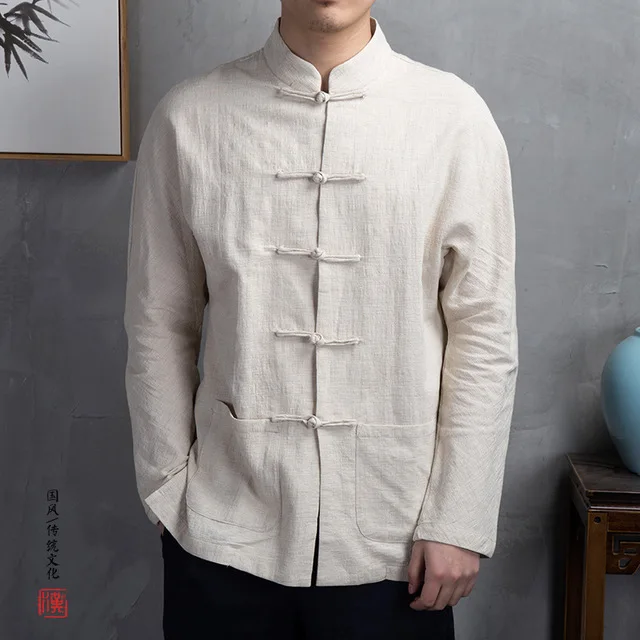 Men's Traditional Chinese Clothing Mens Cotton Linen Shirts Cardigan Kung Fu Tai Chi Master Costume Male Fashion Tops CN-018