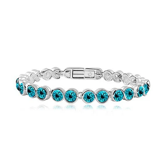 Дизайн качественный модный шарм блестящие Австрийские хрустальные браслеты и браслеты женские аксессуары оптом - Окраска металла: Blue Zircon