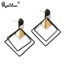 RAVINOUR Brincos Femme Bijoux, большие двойные квадратные висячие серьги, женские модные ювелирные изделия в стиле панк, золотая металлическая длинная серьга