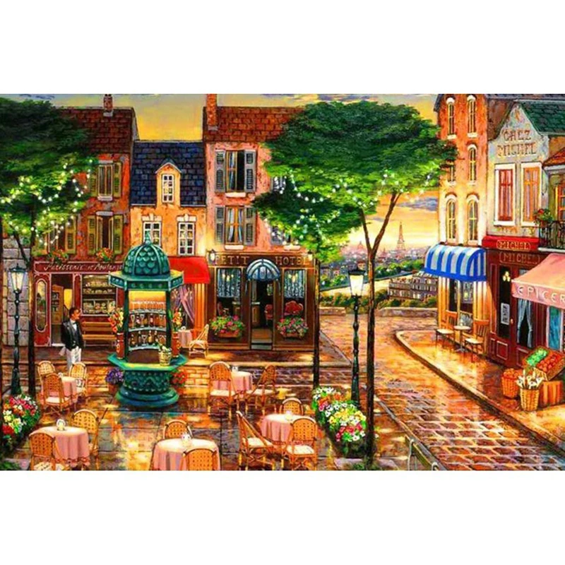 Huacan-DIY-Diamond-Painting-Full-Round-Drill-5D-Diamond-Embroidery-Cross-Stitch-Town-Life-Mosaic-Garden