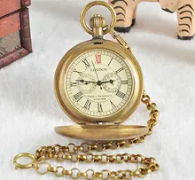 Unisex Bronze Vintage Retro Copper Watch Men Alloy Mechanical Pocket Watch With Metal Chain Steampunk Watch Roman PJX1040