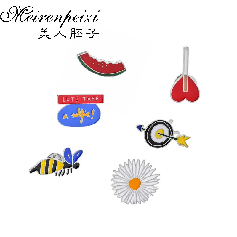 

Small Enamel Pin Brooch Button Watermelon Bee Animals Daisy Flower Brooches Lapel Pins Jewelry Badge Brooch for Women Backpack