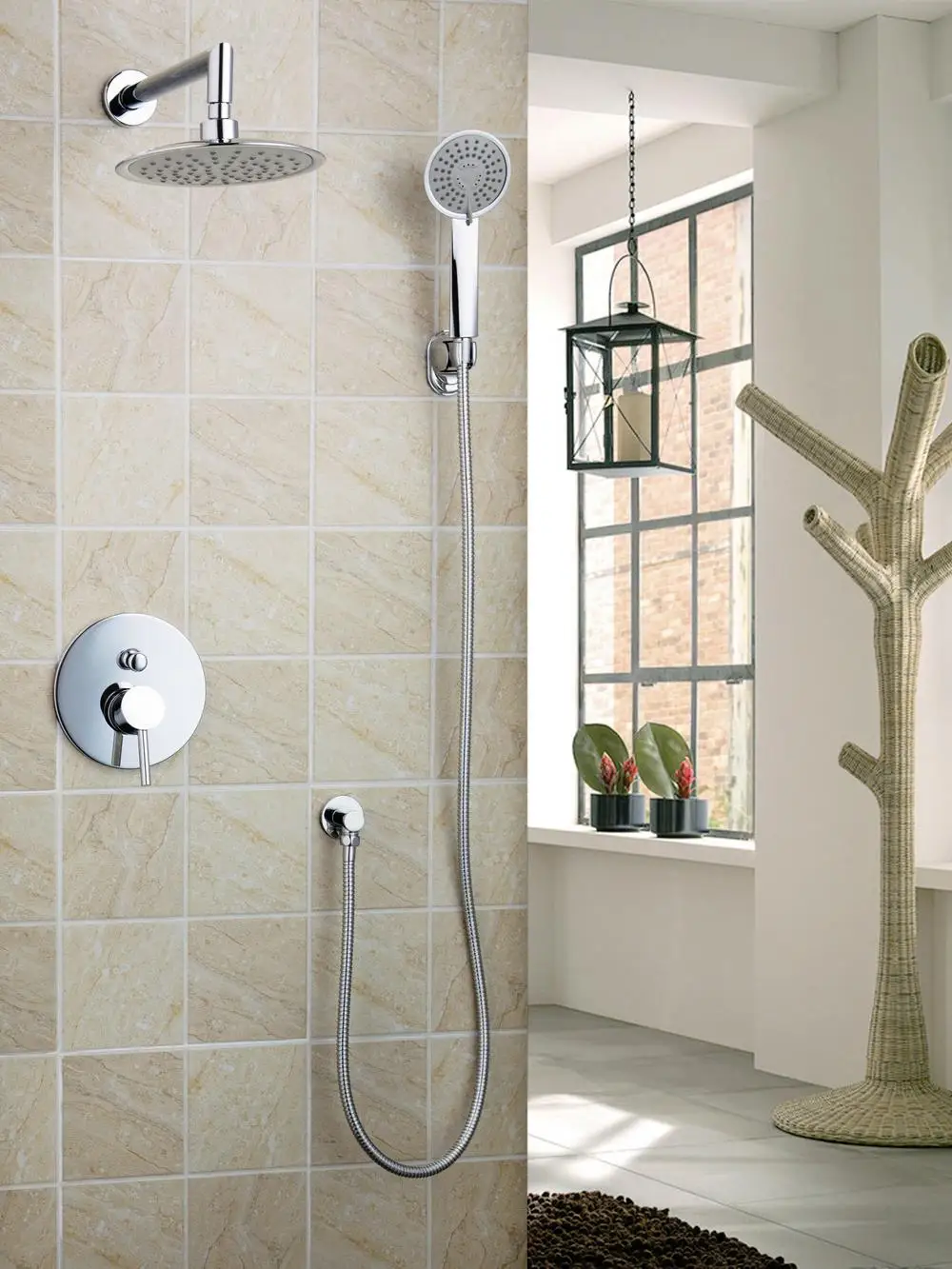 

Ouboni Shower Set Torneira New Bathroom ABS Round Spray Rain Rainfall Top/Hand-held Shower Head Set