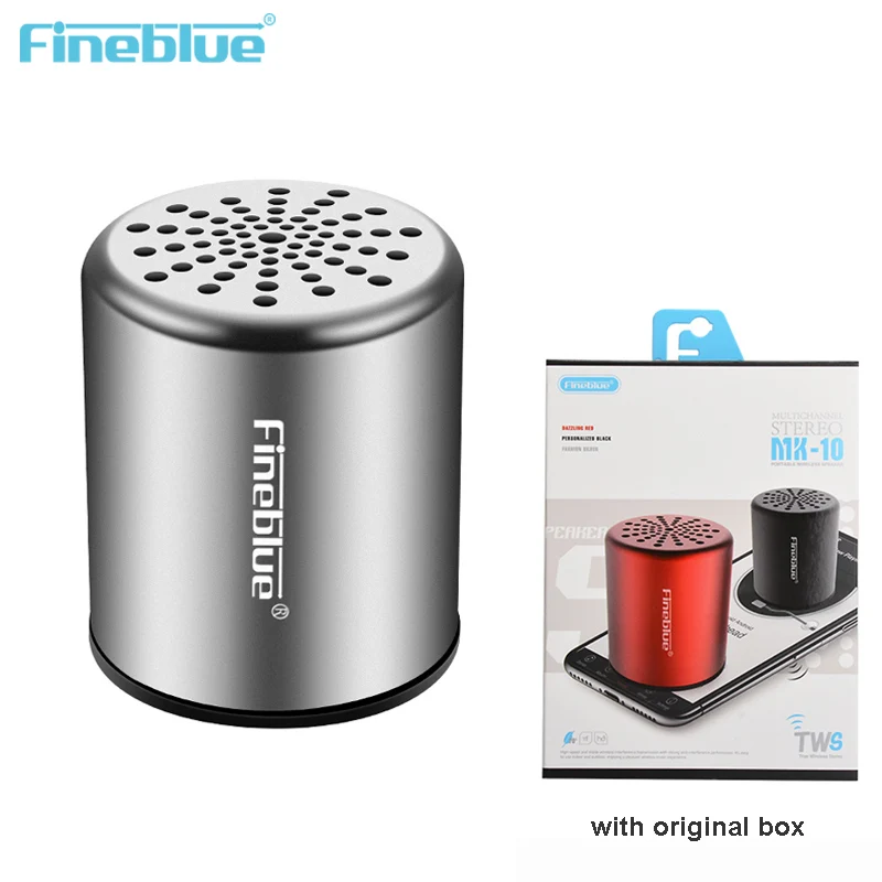 Fineblue MK10 портативный Bluetooth динамик V4.2 3D стерео сабвуфер TWS мини металлический беспроводной громкой небольшой динамик MP3-плеер - Цвет: gray with box