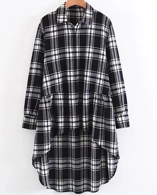 Women Long Sleeve Short Front Back Tunic Plaid Shirt Checked Blouse For Ladies Camisa Mujer Femme Clothing Blusas Feninimas |