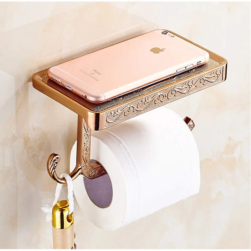 Ванная комната держатель в туалет Бумага Полотенца держатель Бумажная липучка и держатель телефона Chrome Золотое крепление Туалет Бумага