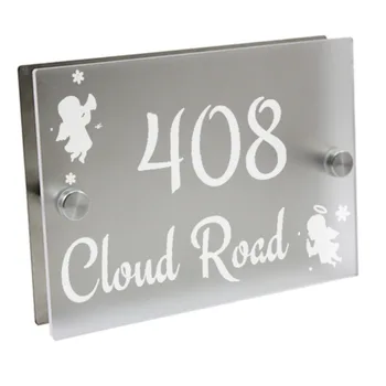 

Angel Doorplate Personalized Number Door Sign Plaque Street Acrylic Matte Glass House Address Plaques Outdoor Signs